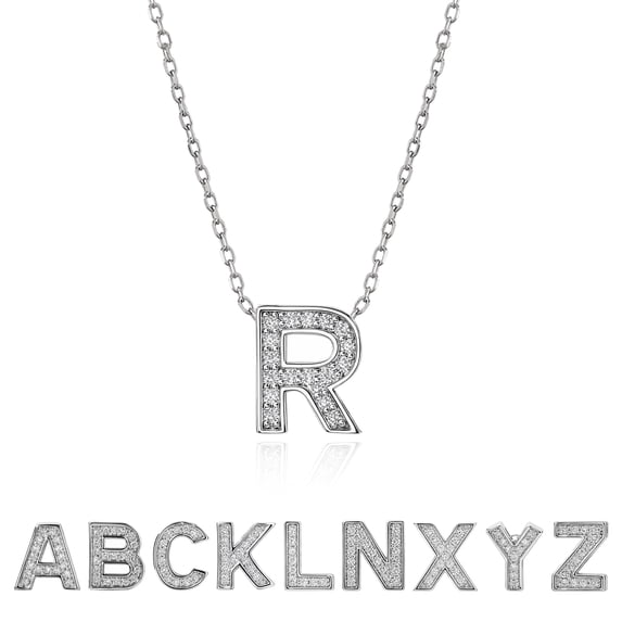 JeenMata Lab Grown Diamond Initial “R” Letter Necklaces - Elegant Alphabet Pendant Necklace Gift - 18K White Gold Plating Jewelry for Women