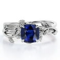 thumbnail image 1 of JeenMata Leaf Branch Vine - 1.0 TCW Cushion Cut Lab Created Blue Sapphire - Solitaire Prong Wedding Ring Set - 18K White Gold Plating over Silver, 1 of 6