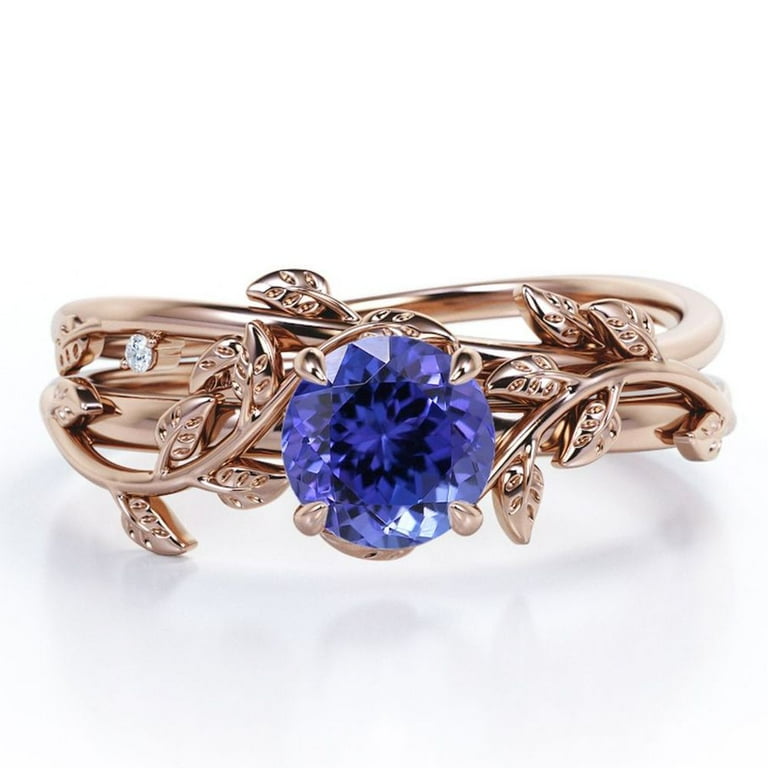 JeenMata Leaf and Vine TCW Round Cut Lab Created Tanzanite