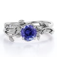 thumbnail image 1 of JeenMata Leaf and Vine - 0.5 TCW Round Cut Lab Created Tanzanite - Solitaire Wedding Ring Set - 18K White Gold Plating over Silver, 1 of 6