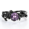 thumbnail image 1 of JeenMata Leaf and Vine - 0.5 TCW Round Cut Purple Amethyst - Solitaire Wedding Ring Set - 18K Black Gold Plating over Silver, 1 of 6