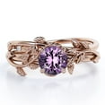 thumbnail image 1 of JeenMata Leaf and Vine - 0.5 TCW Round Cut Purple Amethyst - Solitaire Wedding Ring Set - 18K Rose Gold Plating over Silver, 1 of 6