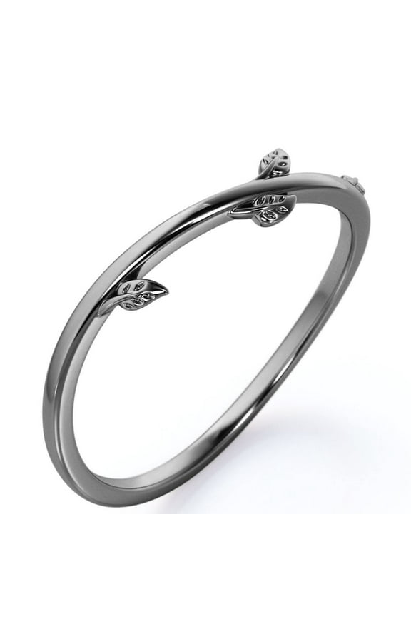 Leaves and Vine Wedding Ring Band - Stackable Ring - Wedding Band for Women - 18K Black Gold Plating over Silver