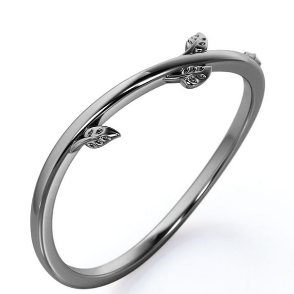 JeenMata Leaves and Vine Wedding Ring Band - Stackable Ring - Wedding Band for Women - 18K Black Gold Plating over Silver