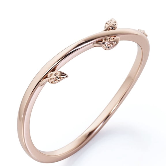 JeenMata Leaves and Vine Wedding Ring Band - Stackable Ring - Wedding Band for Women - 18K Rose Gold Plating over Silver
