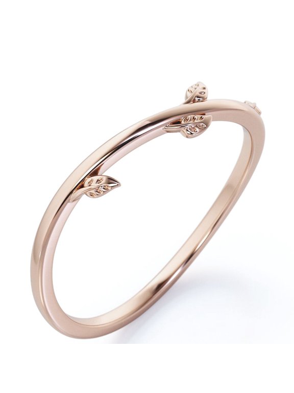 Leaves and Vine Wedding Ring Band - Stackable Ring - Wedding Band for Women - 18K Rose Gold Plating over Silver