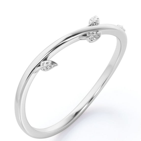 JeenMata Leaves and Vine Wedding Ring Band - Stackable Ring - Wedding Band for Women - 18K White Gold Plating over Silver