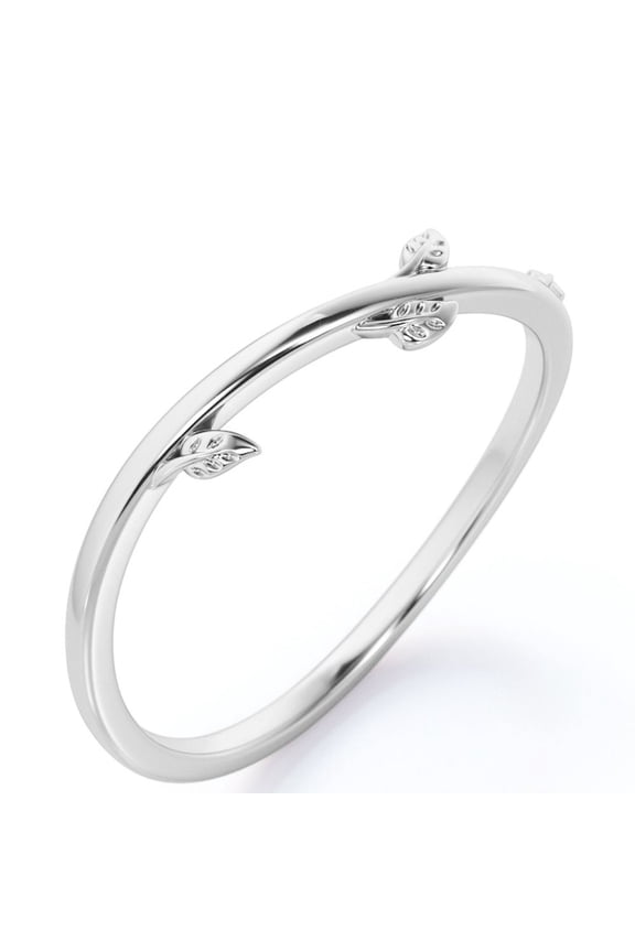 Leaves and Vine Wedding Ring Band - Stackable Ring - Wedding Band for Women - 18K White Gold Plating over Silver
