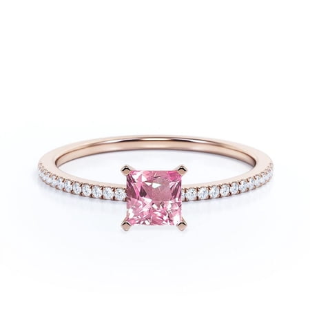 JeenMata Limited Time Sale 1.5 Carat Princess cut created morganite and Moissanite Engagement Ring in 18k Gold Over Sterling Silver