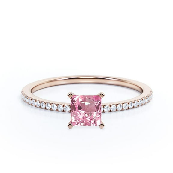 JeenMata Limited Time Sale 1.5 Carat Princess cut created morganite and Moissanite Engagement Ring in 18k Gold Over Sterling Silver