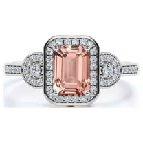JeenMata Limited Time Sale 1.75 Carat Emerald cut created morganite and Moissanite Bridal Engagement Ring in 18k Gold Over Silver