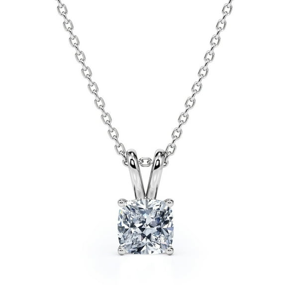 JeenMata Lovely 1 Carat Cushion Cut Moissanite Pendant Necklace In 18K White Gold Plating Over Silver