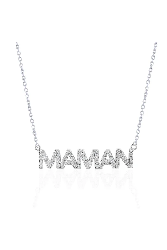 MAMAN Moissanite Pendant Necklace in 18K White Gold over Silver