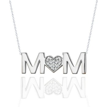 JeenMata MOM Diamond Pendant Necklace in 18K White Gold over Silver