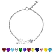 JeenMata MOM Heart Charm - April Cubic Zirconia Birthstone Chain Bracelet in 18K White Gold Plating for Women, Mother s Day Gift