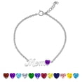 thumbnail image 1 of JeenMata MOM Heart Charm - February Amethyst Birthstone Chain Bracelet in 18K White Gold Plating for Women, Mother’s Day Gift, 1 of 12