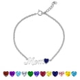 thumbnail image 1 of JeenMata MOM Heart Charm - September Royal Blue Sapphire Birthstone Chain Bracelet in 18K White Gold Plating for Women, Mother’s Day Gift, 1 of 11