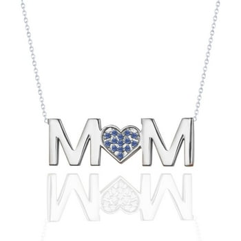 JeenMata MOM Pendant Necklace - Dark Blue Stone - September Birthstone in 18K White Gold over Sterling Silver