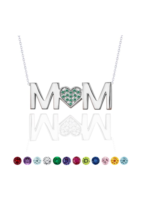 MOM Pendant Necklace - Emerald - May Birthstone in 18K White Gold over Sterling Silver