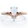 thumbnail image 1 of JeenMata Milgrain Border - 1 Carat Pear Cut Genuine Opal and Moissanite - V Shaped Double Stone Engagement Ring - 18K Rose Gold Plating over Silver, 1 of 7