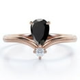 thumbnail image 1 of JeenMata Milgrain Border - 1 Carat Pear Cut Lab Grown Black Diamond and Moissanite - V Shaped Double Stone Engagement Ring - 18K Rose Gold Plating over Silver, 1 of 7