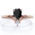 thumbnail image 1 of JeenMata Milgrain Border - 1 Carat Pear Cut Lab Grown Black Diamond and Moissanite - V Shaped Double Stone Engagement Ring - 18K Rose Gold Plating over Silver, 1 of 7
