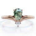 thumbnail image 1 of JeenMata Milgrain Border - 1 Carat Pear Cut Milky White Moss Green Agate and Moissanite - V Shaped Double Stone Engagement Ring - 18K Rose Gold Plating over Silver, 1 of 7