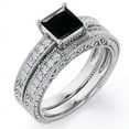 thumbnail image 1 of JeenMata Milgrain Edge Design 1.5 Carat Princess Cut Lab Grown Black Diamond and Moissanite 4-Prong Pave Edwardian Bridal Set in 18K White Gold Plating over Silver, 1 of 7