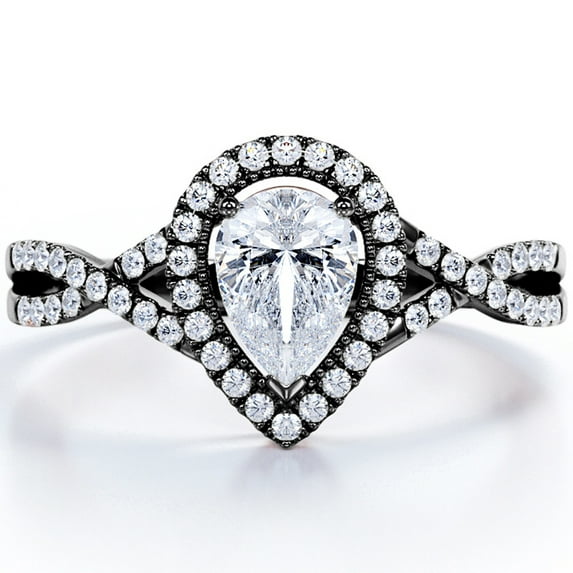 JeenMata Milgrain Halo 1.75 Carat Pear Cut Moissanite Infinity Twisted Shank Pave Engagement Ring In 18K Black Gold Plating for Women