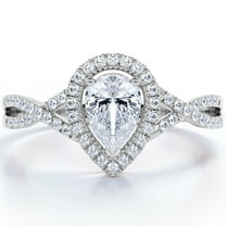 JeenMata Milgrain Halo 1.75 Carat Pear Cut Moissanite Infinity Twisted Shank Pave Engagement Ring In 18K White Gold Plating Over Silver