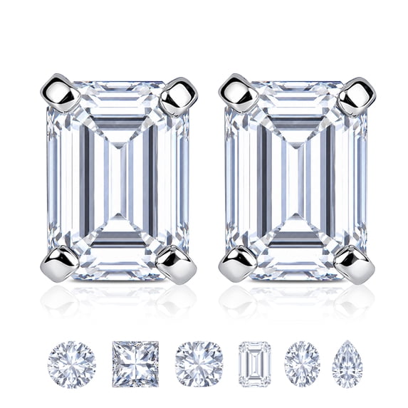 JeenMata Minimalist 0.5 Carat Emerald Cut Moissanite Solitaire Stud Earrings in 18k White Gold Plating for Women