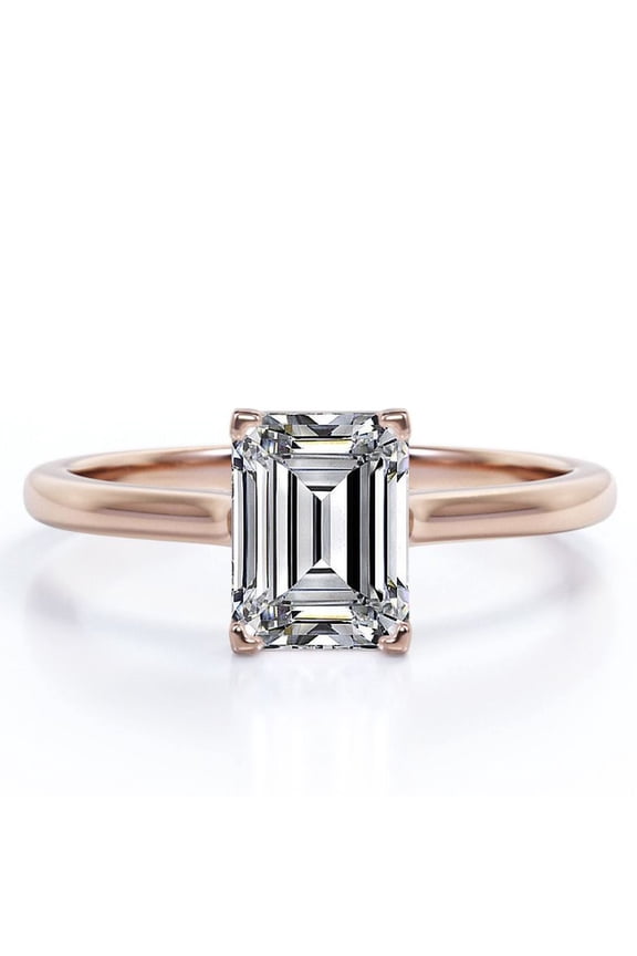 Minimalist - 1 Carat Emerald Cut - Solitaire Prong Setting Ring - 18K Rose Gold Plating over Silver