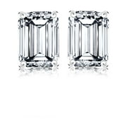 JeenMata Minimalist 1 Carat Emerald Cut Moissanite Solitaire Stud Earrings In 18K White Gold Plating Over Silver