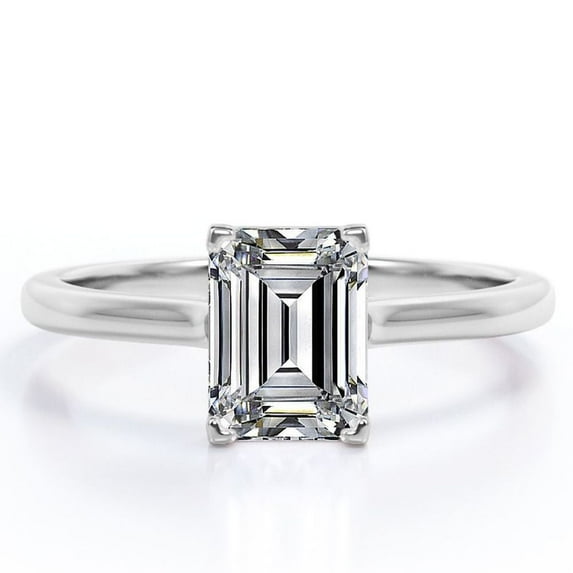 JeenMata Minimalist - 2 Carat Emerald Cut - Solitaire Prong Set Right Hand Ring - 18K White Gold Plating over Silver