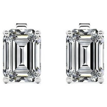 JeenMata Minimalist 4 Carat Emerald Cut Moissanite Solitaire Stud Earrings In 18K White Gold Plating Over Silver