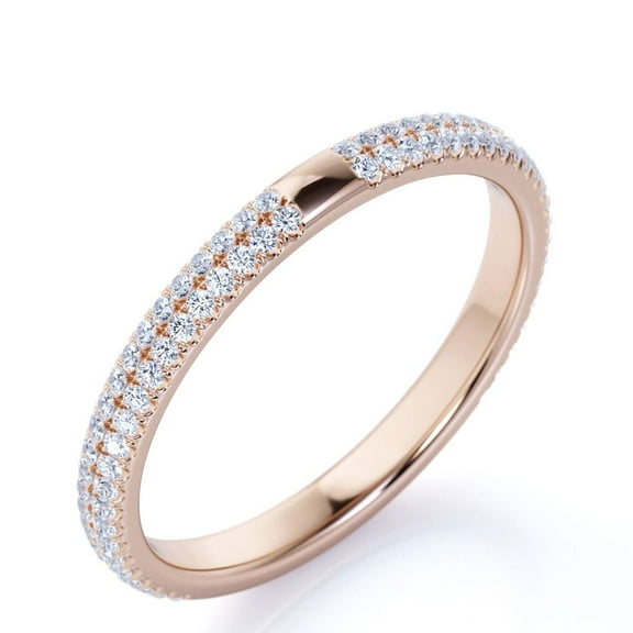 JeenMata Modern - .50 ct - Round Brilliant Cut Moissanite - Pave Set - Wedding Band - Stackable Ring - 18K Rose Gold over Silver