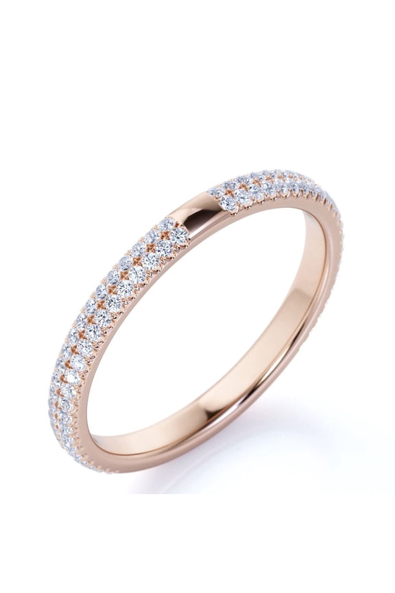 Modern - .50 ct - Round Brilliant Cut Moissanite - Pave Set - Wedding Band - Stackable Ring - 18K Rose Gold over Silver