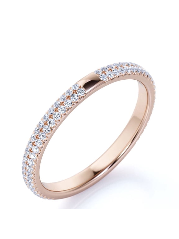 Modern - 0.50 ct - Round Brilliant Cut Moissanite - Pave Set - Anniversary Ring - Stackable Ring - 18K Rose Gold over Silver