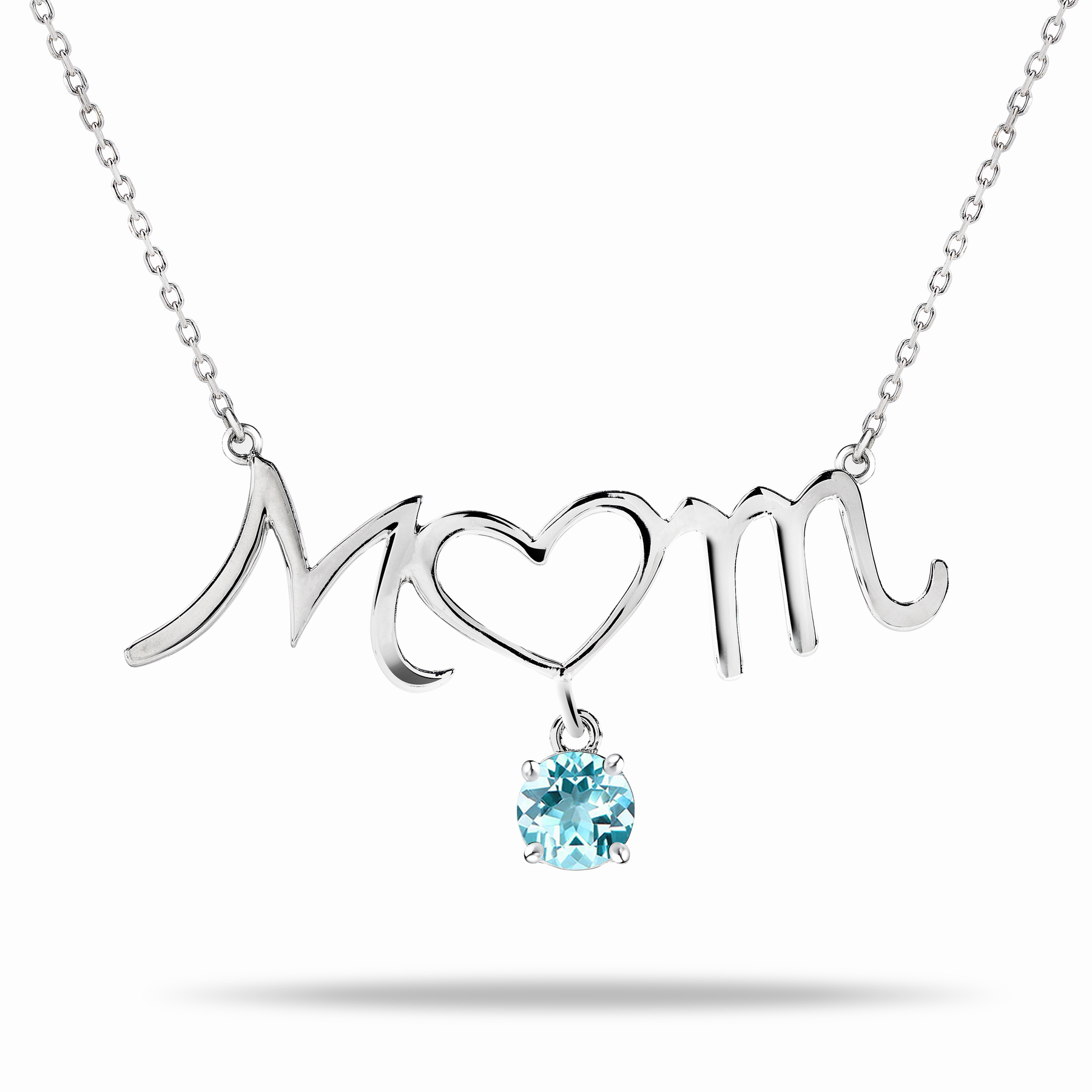 JeenMata Mom Heart-Shaped O with Hanging Light Blue Stone Pendant ...