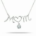 thumbnail image 1 of JeenMata Mom Heart-Shaped O with Hanging White Stone Pendant Necklace in 18K White Gold over Silver - April Birthstone - Necklace for Mom, 1 of 2