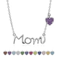 thumbnail image 1 of JeenMata Mom Pendant - Amethyst February Birthstone Decorated Heart Charm Pendant Necklace in 18K White Gold Plating, Mother's Day, Gift for MOM, 1 of 9