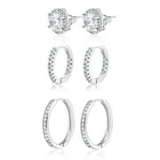 JEENMATA Multipack 3 Pairs Classic Hoop, Mini Hoop & Halo Stud Sparkling Designs - Mix and Match Earrings Pack for Women - Everyday Wear Multipack Jewelry