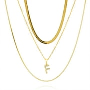 JeenMata Multipack 3 pcs 'F' Initial Charm Necklace Set - Initial Layered Necklace for Women in Yellow Gold Plated, Anniversary, Birthday, Christmas