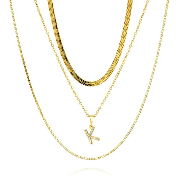 JeenMata Multipack 3 pcs 'K' Initial Charm Necklace Set - Initial Layered Necklace for Women in Yellow Gold Plated, Anniversary, Birthday, Christmas