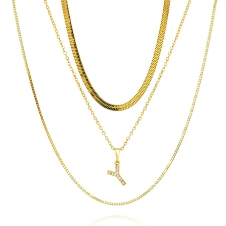 JeenMata Multipack 3 pcs 'Y' Initial Charm Necklace Set - Initial Layered Necklace for Women in Yellow Gold Plated, Anniversary, Birthday, Christmas
