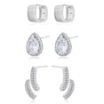 thumbnail image 1 of JeenMata Multiple 3 pcs Elegant Teardrop and Hoop Earring Set in White Gold Plated, 1 of 6