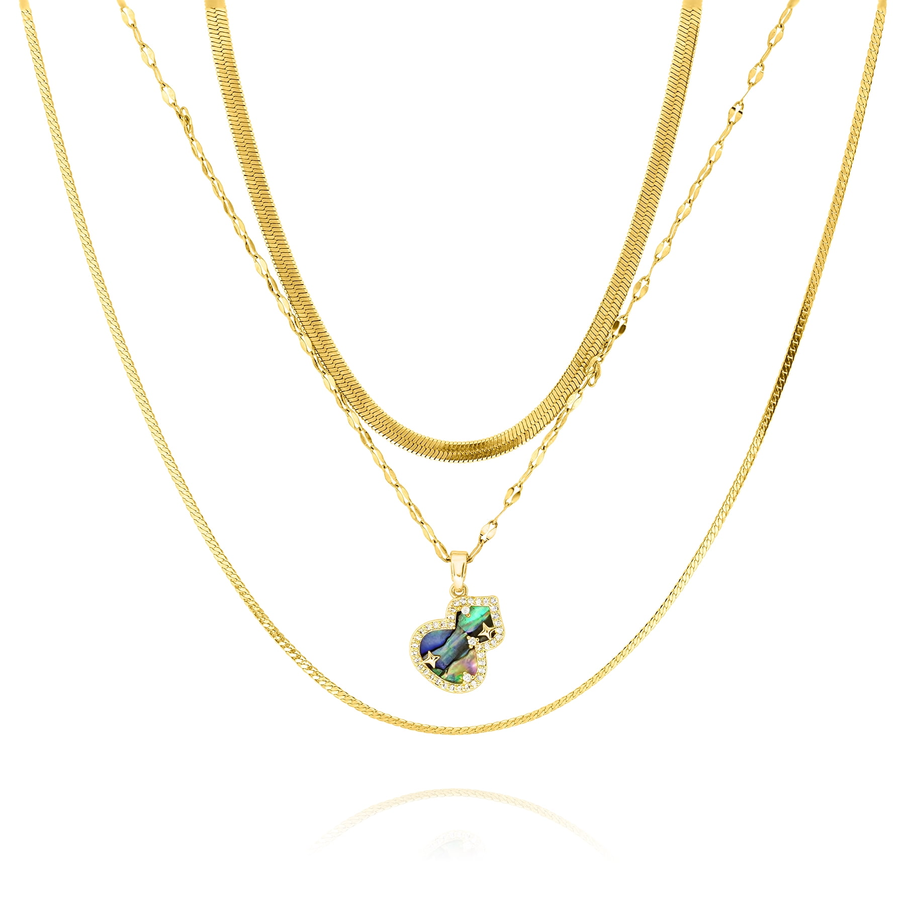 Multiple 3 pcs Enchanted Opal Heart Pendant Necklace Set in Yellow Gold Plated