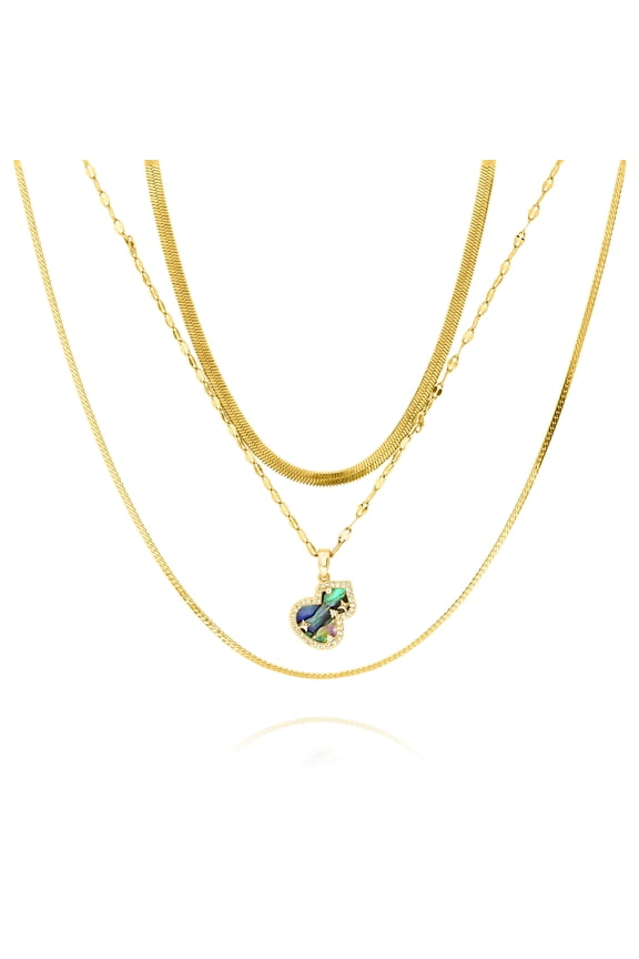 Multiple 3 pcs Enchanted Opal Heart Pendant Necklace Set in Yellow Gold Plated