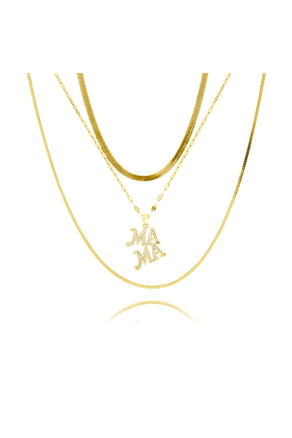 Multiple 3 pcs Monogram 'MAMA' Necklace Set in Yellow Gold Plated