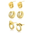 thumbnail image 1 of JeenMata Multiple 3 pcs Sculpted, Pave Set, and Modern Hoop Earrings in Yellow Gold Plated, 1 of 2